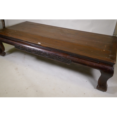 1056 - An antique Chinese soft-wood opium bed, with carved decoration, 198 x 94cm 47cm high