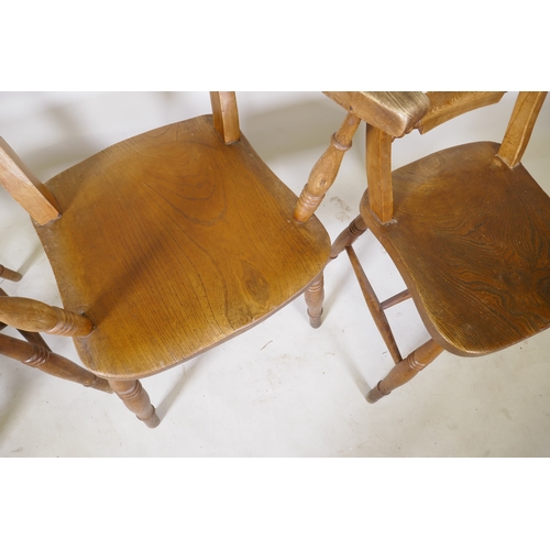 1060 - A C19th Oxford bar back elbow chair and two standards, all with elm seats