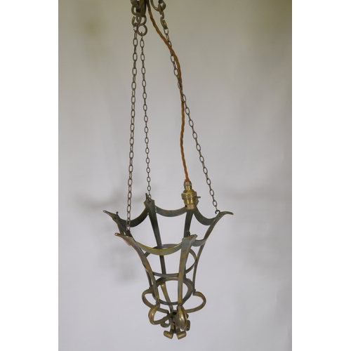 1083 - An antique brass ceiling lantern, stamped GEC, 30cm high