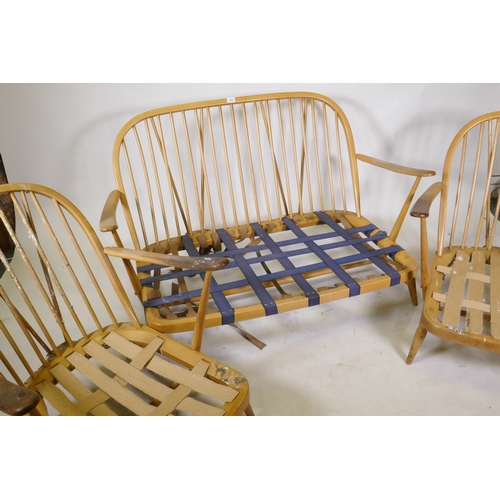 1084 - An Ercol hoop back cottage suite, settee and two arm chairs