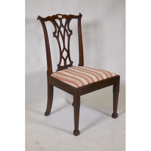 1099 - An C18th mahogany Chippendale style side chair, with shaped and carved back and pierced splat, raise... 