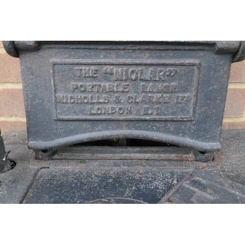 1108 - 'The Niclar' cast iron portable range, stamped Nicholls & Clarke Ltd, London E1, 80 x 43 x 64cm,... 