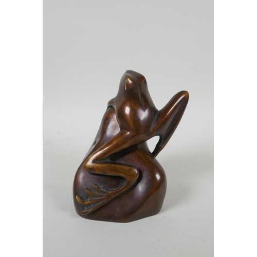 111 - After Phil Vanderlei (American), a bronze figure of a frog on a rock, 15cm high