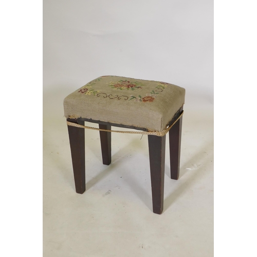 1120 - A Georgian mahogany stool with tapestry cover, 30 x 23cm, 36cm high