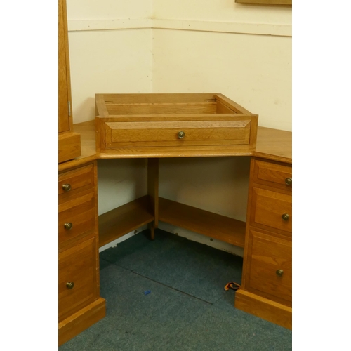 1148 - A contemporary solid oak corner office desk with filing cabinets and chest of drawers