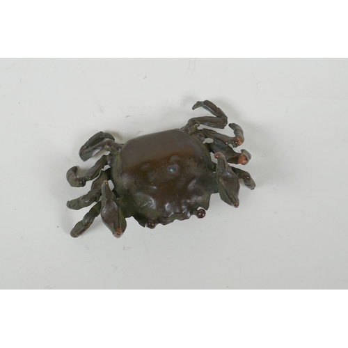 131 - A Japanese style bronze okimono crab, 9cm wide