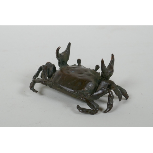 131 - A Japanese style bronze okimono crab, 9cm wide