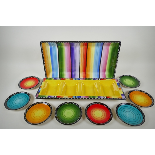 144 - A collection of certified International Nancy Green design ceramics, to include a serving tray, cond... 