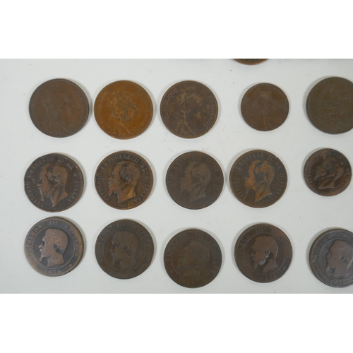 154 - A large collection of assorted world coinage including a large quantity of Victorian copper pennies