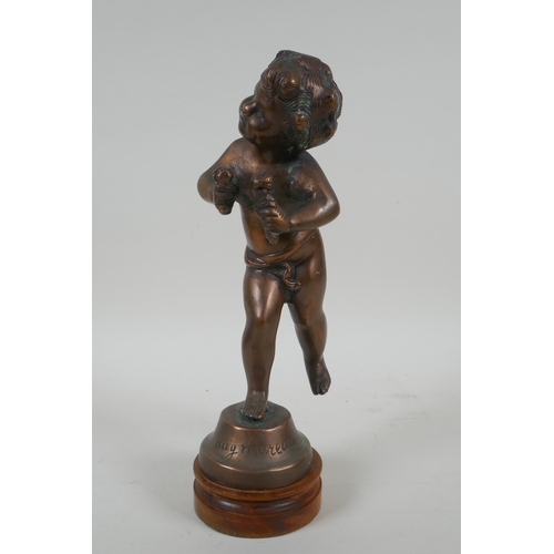 155 - After Auguste Moreau, (French), a bronze figure of a putto, 27cm high