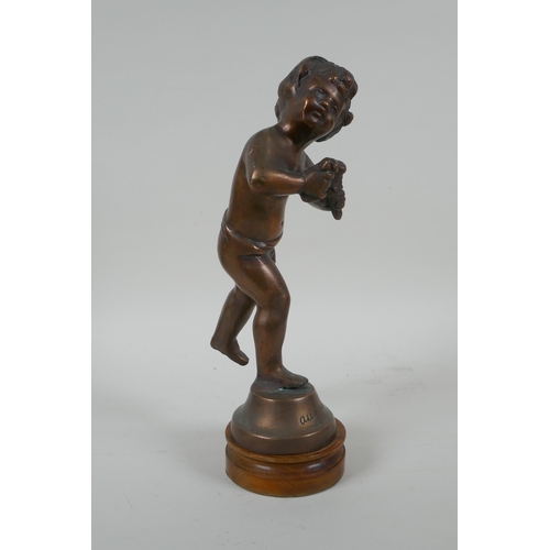 155 - After Auguste Moreau, (French), a bronze figure of a putto, 27cm high