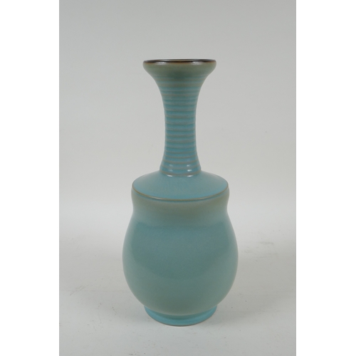 166 - A Chinese Ru ware style porcelain mallet shaped vase, 29cm high