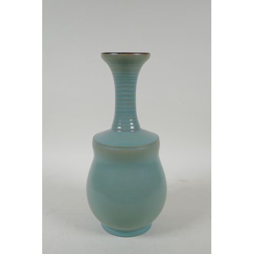 166 - A Chinese Ru ware style porcelain mallet shaped vase, 29cm high