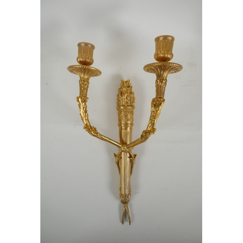 169 - An ormolu two branch wall sconce in the form of an arrow quiver, 38cm high