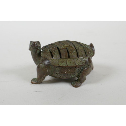 170 - A Japanese bronze censer and cover in the form of a tortoise, 8cm long