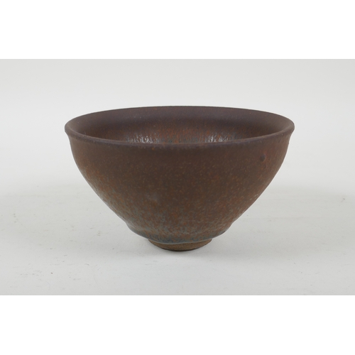 172 - A Chinese Jian kiln rice bowl with hares fur glaze, 2 character mark to base, 13cm diameter