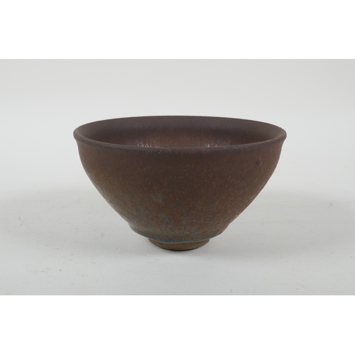 172 - A Chinese Jian kiln rice bowl with hares fur glaze, 2 character mark to base, 13cm diameter