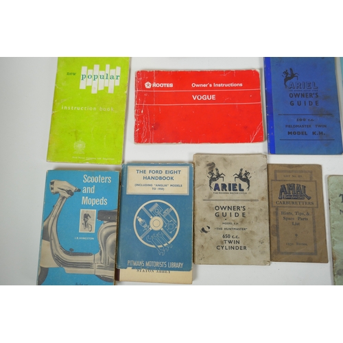 175 - A quantity of vintage motoring manuals, including manuals for Lambretta, Austin 12 and 16, Chevrolet... 