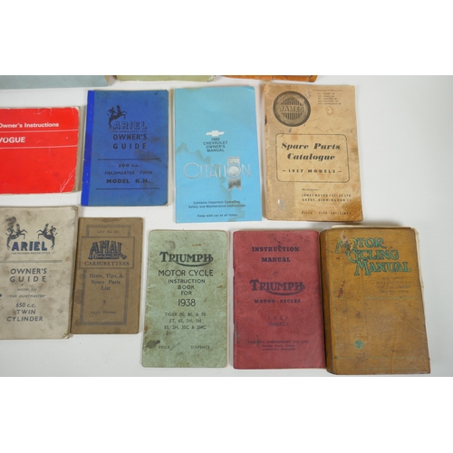 175 - A quantity of vintage motoring manuals, including manuals for Lambretta, Austin 12 and 16, Chevrolet... 