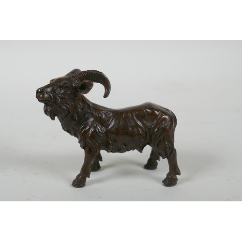 179 - A cast bronze figure of a ram, 8cm long