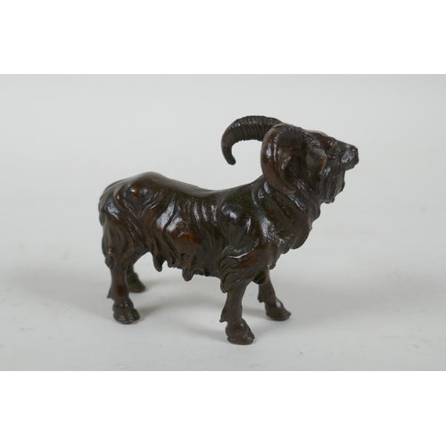 179 - A cast bronze figure of a ram, 8cm long