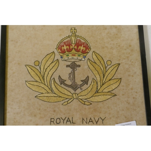 184 - A gilt thread embroidery 'Royal Navy', early C20th, 28 x 28cm