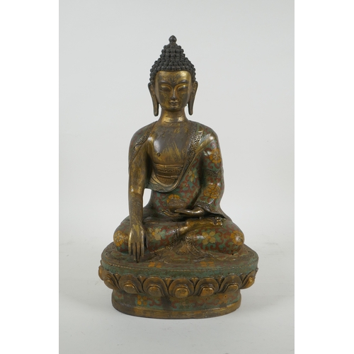 189 - A Sino Tibetan cloisonne and gilt metal Buddha, 32cm high