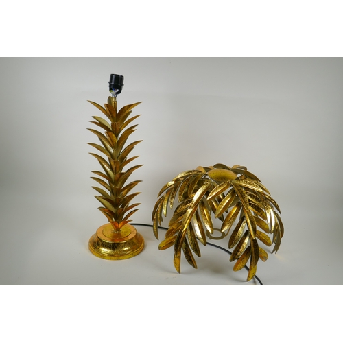 192 - A gilt metal table lamp in the form of a palm tree, 74cm high, AF