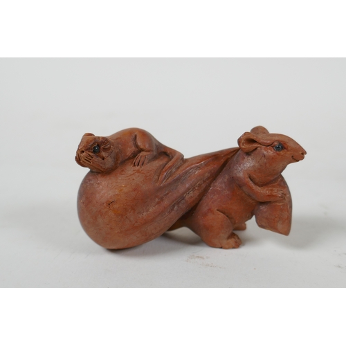 211 - Four Japanese carved boxwood netsuke, in the form of a rat, tortoise, cobra and cicada, largest 6cm ... 