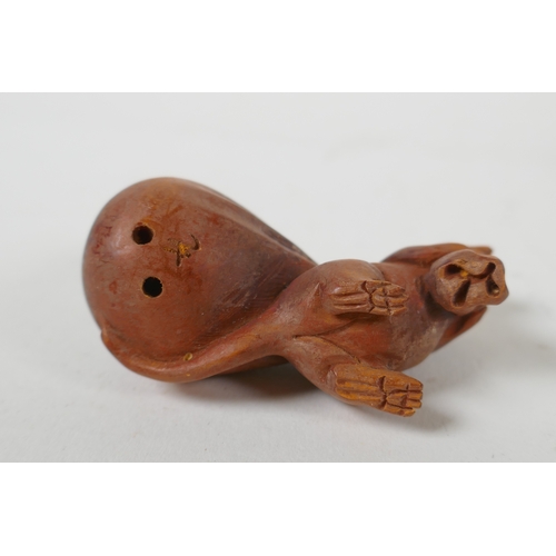 211 - Four Japanese carved boxwood netsuke, in the form of a rat, tortoise, cobra and cicada, largest 6cm ... 