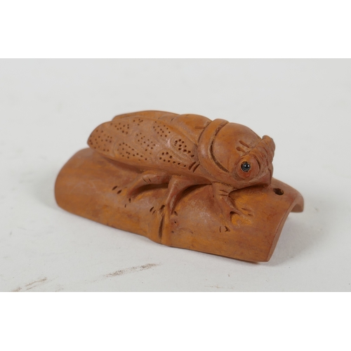 211 - Four Japanese carved boxwood netsuke, in the form of a rat, tortoise, cobra and cicada, largest 6cm ... 