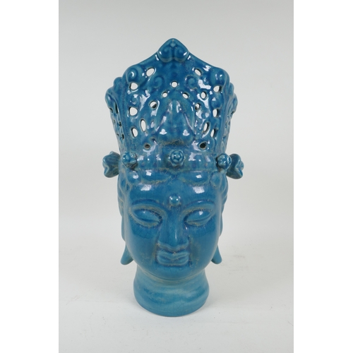 231 - A Chinese turquoise crackle glazed ceramic head bust of Quan Yin, 36cm high