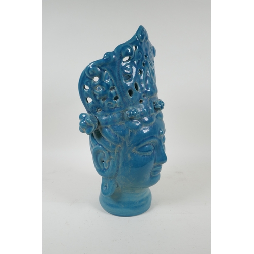 231 - A Chinese turquoise crackle glazed ceramic head bust of Quan Yin, 36cm high