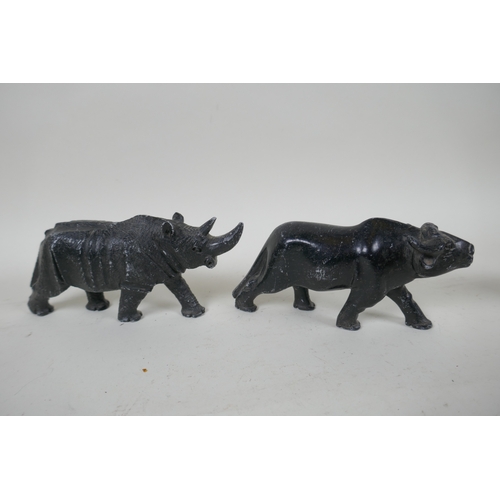 235 - A quantity of carved stone, wood and composition African animals, largest 16cm