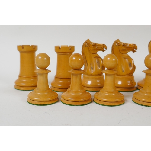 236 - A C19th Staunton boxwood and ebony chess set in original box, king 9cm high