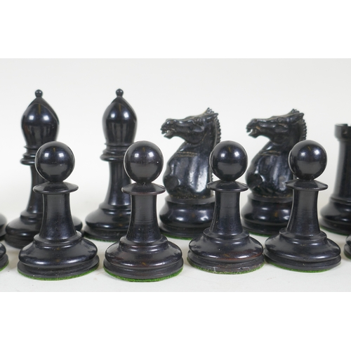 236 - A C19th Staunton boxwood and ebony chess set in original box, king 9cm high