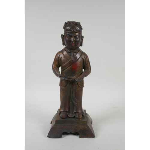 245 - A Chinese gilt bronzed metal figure, 32cm high