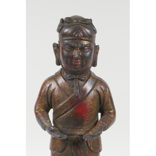 245 - A Chinese gilt bronzed metal figure, 32cm high