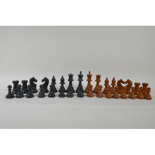 259 - A late C19th/early C20th Staunton pattern boxwood and ebony chess set, king 9cm high