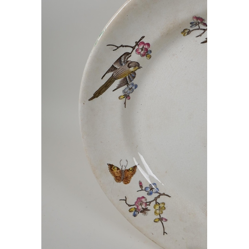 280 - A large Victorian meat dish with transfer printed decoration of birds amongst flower and ferns, mark... 