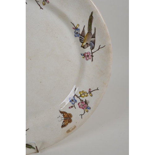 280 - A large Victorian meat dish with transfer printed decoration of birds amongst flower and ferns, mark... 