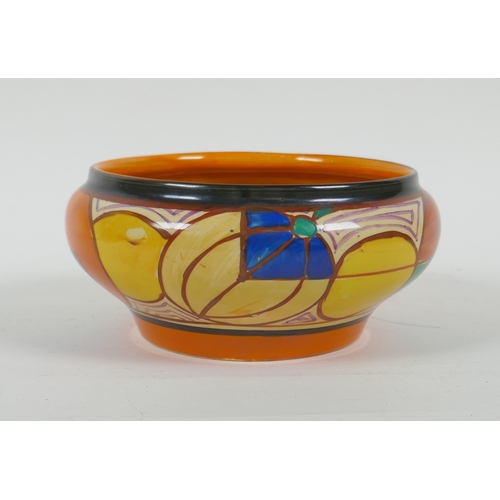 3 - Clarice Cliff 'Fantasque' melon pattern, ceramic bowl, 13cm diameter