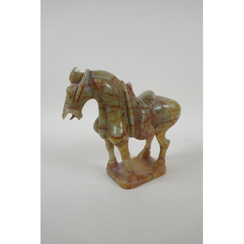 30 - A Chinese carved celadon jade Tang style horse, 18cm high