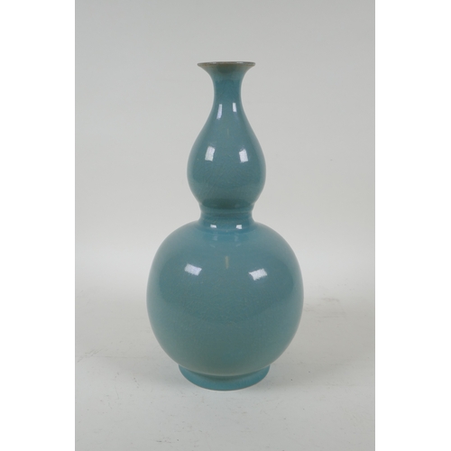 35 - A Chinese ru ware style double gourd porcelain vase, 28cm high