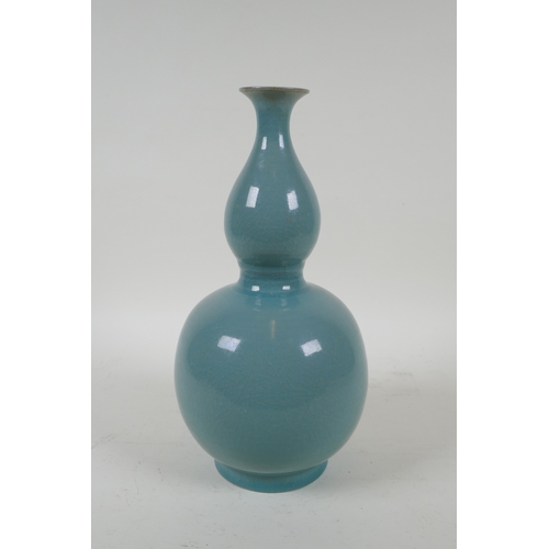 35 - A Chinese ru ware style double gourd porcelain vase, 28cm high