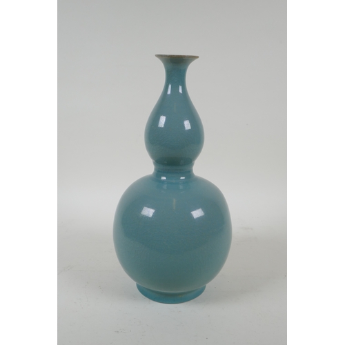 35 - A Chinese ru ware style double gourd porcelain vase, 28cm high