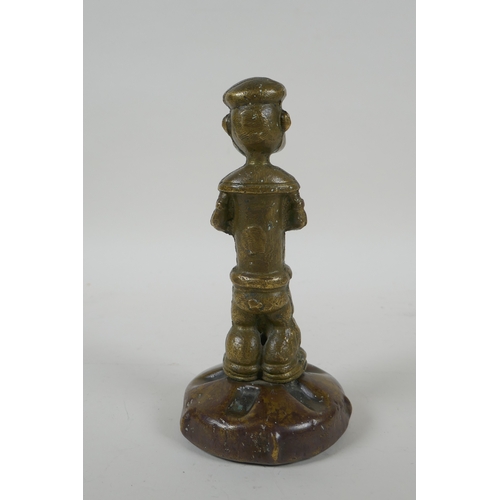 44 - A vintage bronze and brass figure of Popeye, 17cm high