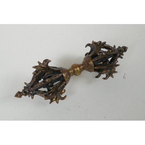 45 - A Tibetan bronzed metal vajra, 16cm long