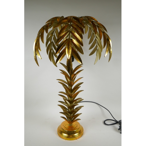 50 - A gilt metal table lamp in the form of a palm tree, 74cm high