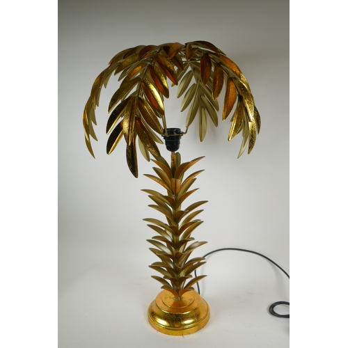 50 - A gilt metal table lamp in the form of a palm tree, 74cm high